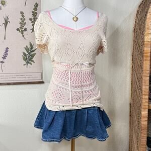 Vintage 90s Y2k Tie Front Babydoll Sweater Dolly Fairy Shoujo Girl Himekaji M